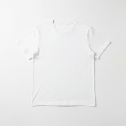 Classic white crew neck t-shirt flat lay
